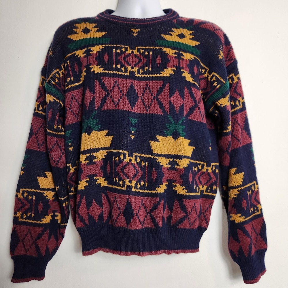 Timber Trail Aztec Southwestern Thick Knit Sweater Large Vintage 90s Grunge Cozy